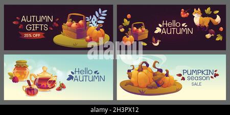 flat horizontal autumn banners set vector design illustration Stock Vector