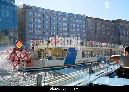 Excursion boats on the river Spree during the trip through Berlin Stock Photo