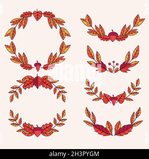 hand drawn autumn ornaments collection vector design illustration Stock Vector