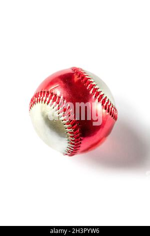 Red and silver Baseball ball isolated on white Stock Photo