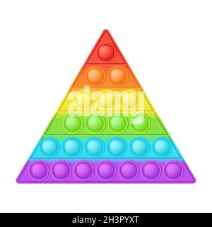 Popit figure triangle as a fashionable silicon toy for fidgets. Addictive anti stress toy in bright rainbow colors. Bubble anxiety developing pop it t Stock Vector