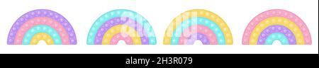 Set of popit rainbows as a fashionable silicon fidget toys. Antistress toy for fidget in pastel colors. Bubble sensory popit toy. Vector illustration Stock Vector