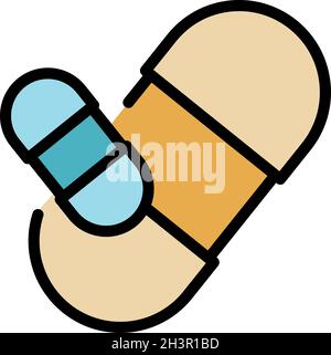 Digestion capsule pill icon. Outline digestion capsule pill vector icon color flat isolated Stock Vector