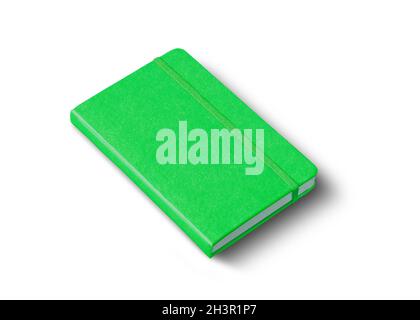 Green closed notebook isolated on white Stock Photo