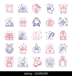 Winter holidays symbols, Christmas isolated outline icons Stock Vector