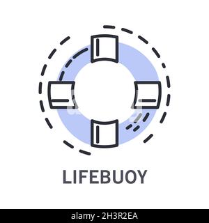 Cruise and life buoy, marine symbol, life saver, isolated linear icon Stock Vector