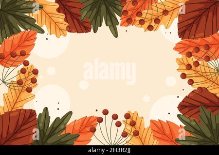 hand drawn flat autumn background with leaves vector design illustration Stock Vector