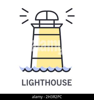 Cruise element and lighthouse or beacon, marine symbol, isolated icon Stock Vector