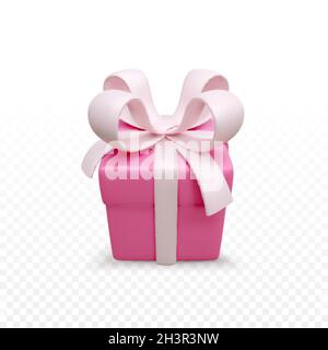 Closed pink box with red ribbon bow. Valentine day, Christmas, Happy  birthday concept. Illustration isolated on white background in realistic  cartoon style. 17543847 Vector Art at Vecteezy