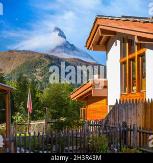 Matterhorn and Zermatt alpine village, Switzerland Stock Photo