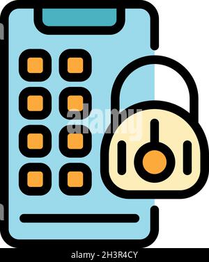 Secured phone personal files icon. Outline secured phone personal files vector icon color flat isolated Stock Vector