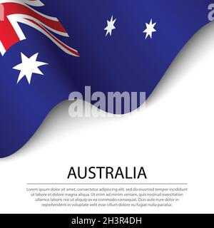 Waving flag of Australia on white background. Banner or ribbon vector template for independence day Stock Vector