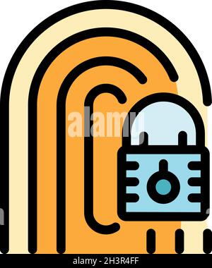Locked fingerprint personal information icon. Outline locked fingerprint personal information vector icon thin line color flat on white Stock Vector