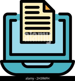 Laptop secured data icon. Outline laptop secured data vector icon color flat isolated Stock Vector