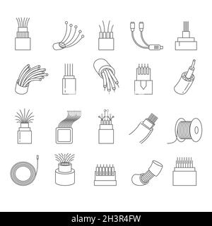 Network connection, optical fiber isolated outline icons Stock Vector