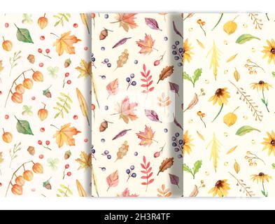 watercolor autumn patterns collection vector design illustration Stock Vector