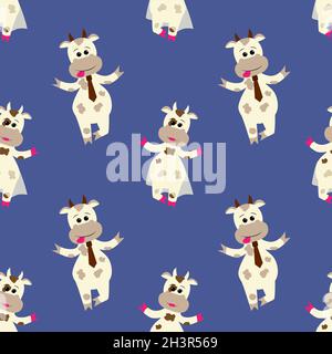 Funny bulls seamless patter. Cute childish background. Animal repeatable print Stock Vector