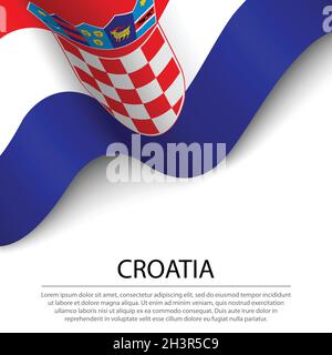 Waving flag of Croatia on white background. Banner or ribbon vector template for independence day Stock Vector