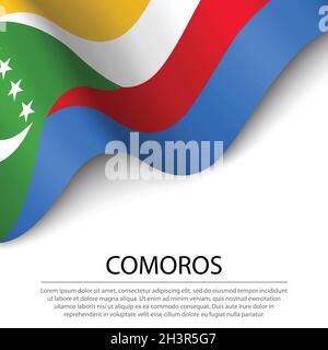Waving flag of Comoros on white background. Banner or ribbon vector template for independence day Stock Vector