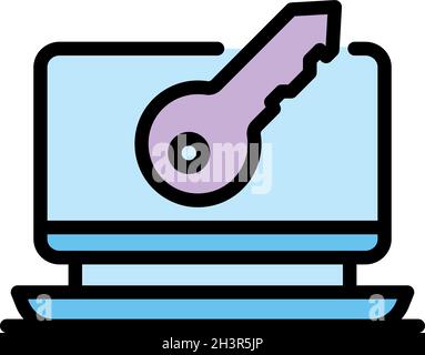 Laptop secured authentication icon. Outline laptop secured authentication vector icon color flat isolated Stock Vector