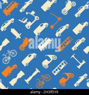 Seamless pattern with different transport silhouettes in flat style Stock Vector