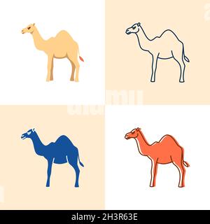 Camel icon set in flat and line style. Desert animal symbol. Vector illustration. Stock Vector