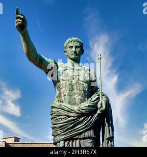 The roman emperor Gaius Julius Caesar statue in Rome, Italy. Concept for authority, domination, leadership and guidance. Stock Photo