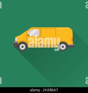 Flat style yellow minivan car icon with long shadow Stock Vector