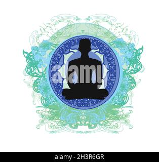 Man silhouette meditate, yoga icon Stock Vector