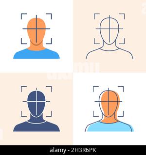 Head movement tracking icon set in flat and line style. Modern computer technology concept. Vector illustration. Stock Vector