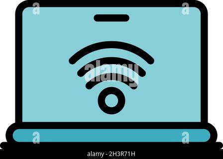 Laptop wireless remote access icon. Outline laptop wireless remote access vector icon color flat isolated Stock Vector