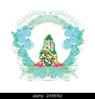 Abstract christmas tree card - decorative vintage frame Stock Vector