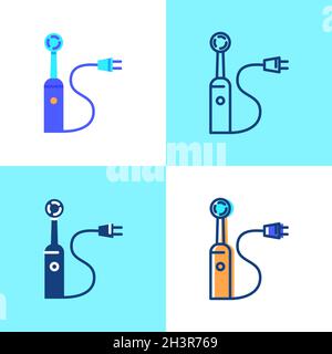 Electric toothbrush icon set in flat and line style. Teeth care equipment. Vector illustration. Stock Vector
