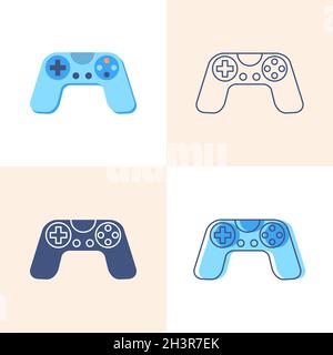 Game controller icon set in flat and line style. Modern tech device for computer games playing. Vector illustration. Stock Vector