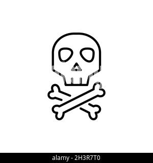 Skull and crossbones. Danger spooky Halloween and poison symbols. Pixel perfect, editable stroke line art icon Stock Vector