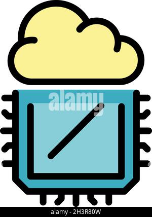 Operating system cloud processor icon. Outline operating system cloud processor vector icon color flat isolated Stock Vector