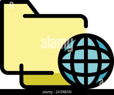 Global folder operating system icon. Outline global folder operating system vector icon color flat isolated Stock Vector