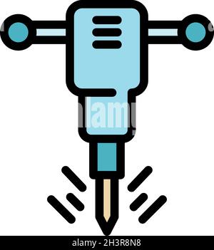 Metallurgy hammer drill icon. Outline metallurgy hammer drill vector icon color flat isolated Stock Vector