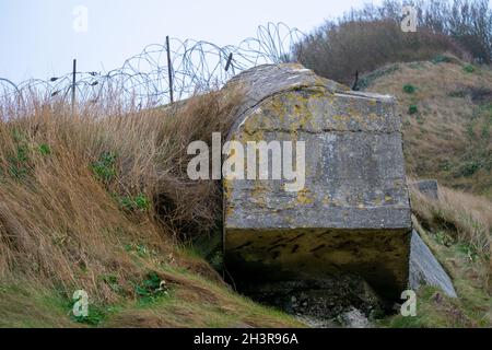 German bunker at the coast near Etretat, The Normandy Landing Beaches in Normandy France Stock Photo