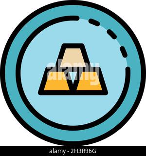 Gold bars circle icon. Outline gold bars circle vector icon color flat isolated Stock Vector