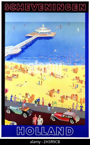 Scheveningen. Holland by Emmanuel Gaillard (1902-?). Restored vintage poster published in 1938 in the Netherlands. Stock Photo