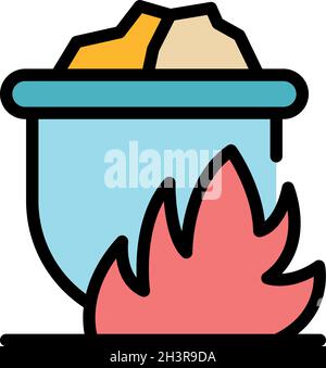 Metallurgy on fire pot icon. Outline metallurgy on fire pot vector icon color flat isolated Stock Vector