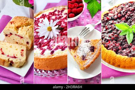 Collage of tasty homemade sweet pastry with summer berries Stock Photo