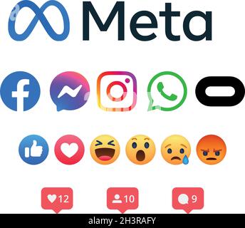 Metavers all apps icons logos , faceook, instagram messenger, portal, facebook portal, oculus, facebook apps, meta apps, from meta, from facebook, app Stock Vector