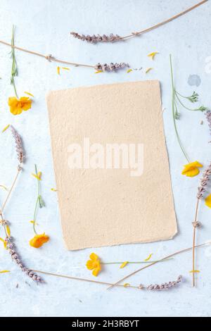 Spring or summer invitation or greeting card stationery mockup Stock Photo
