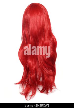 Red Anime Style Wig on mannequin head isolated on white background Stock Photo