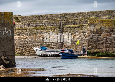 MARAZION, CORNWALL, UK - MAY 11 : View of St Michaels Mount harbour near Marazion Cornwall on May 11, 2021. One unidentified per Stock Photo