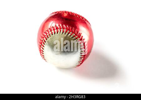 Red and silver Baseball ball isolated on white Stock Photo