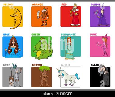 Basic colors set with cartoon fantasy characters Stock Photo