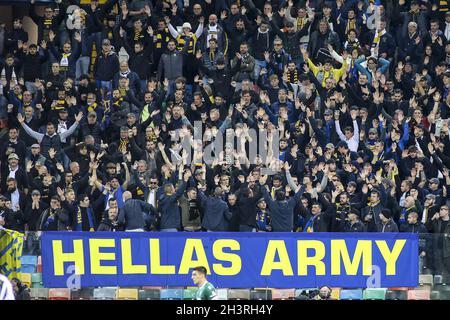 Udine, Italy. 27th Oct, 2021. Fans of Hellas Verona during Udinese Calcio vs Hellas Verona FC, italian soccer Serie A match in Udine, Italy, October 27 2021 Credit: Independent Photo Agency/Alamy Live News Stock Photo